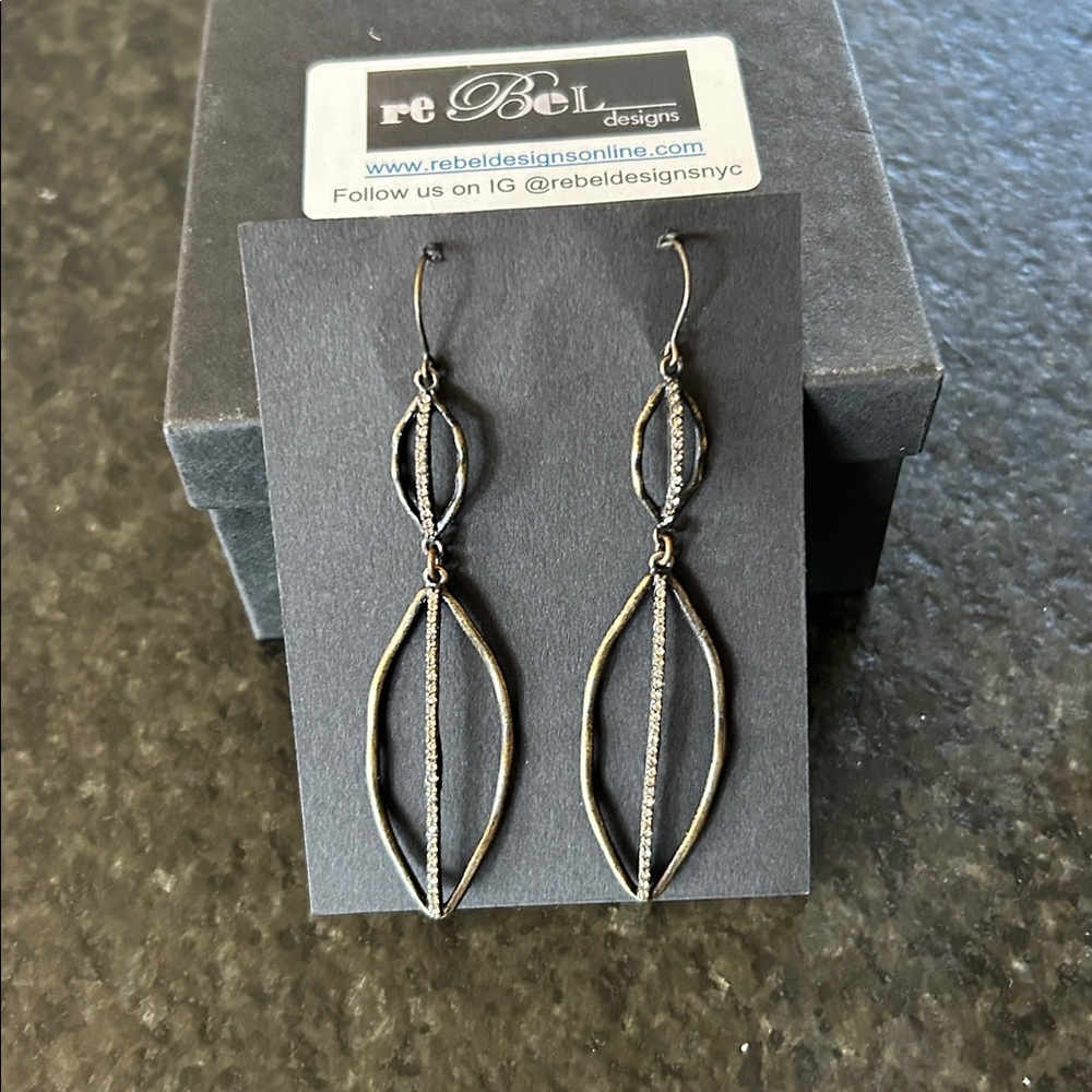 NWB Double Leaf Crystal Earrings by reBel Designs Jewelry NYC